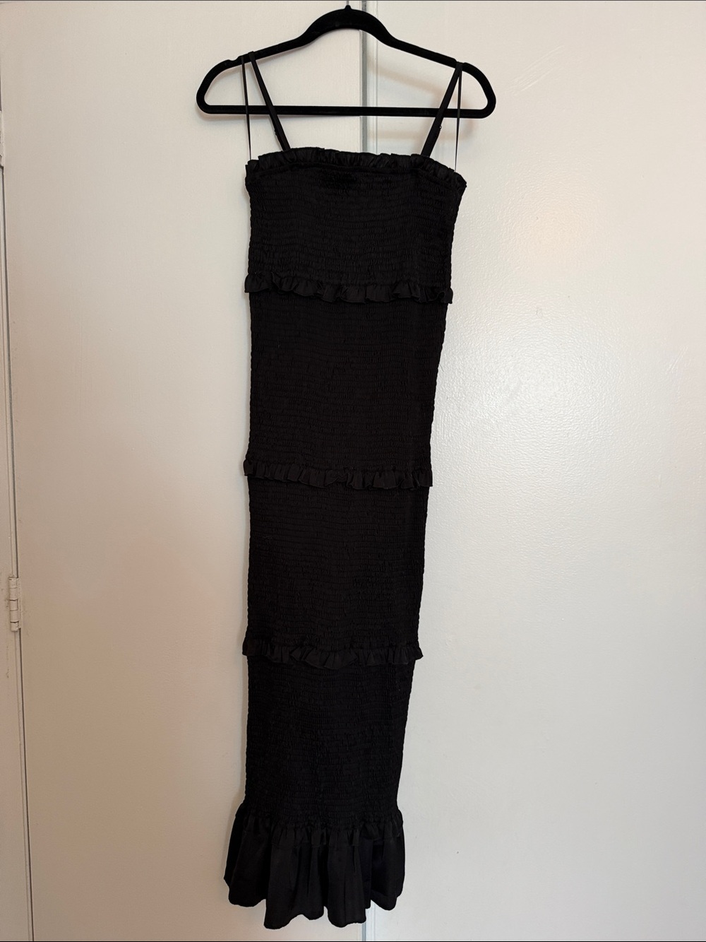 Smocked Black Maxi Dress with Ruffle Tiers